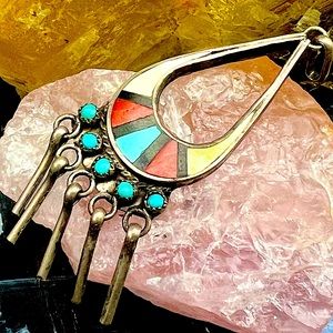 Vintage Native American Inlay Pendant signed by Zuni Artist